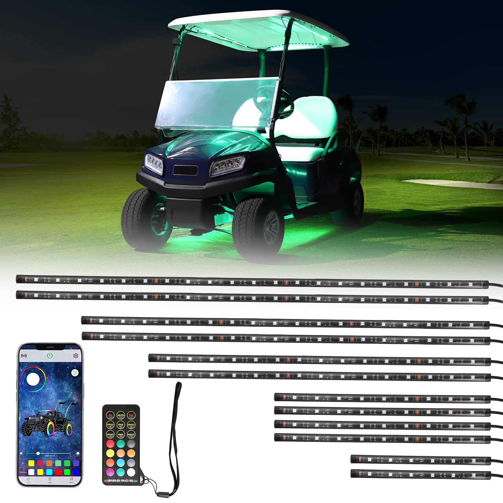 Golf Cart Million Colors Underglow LED Light Kit 12V 12PCS