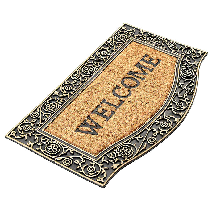 Elegant Cast Iron Design Welcome Printed Natural Coir Rubber