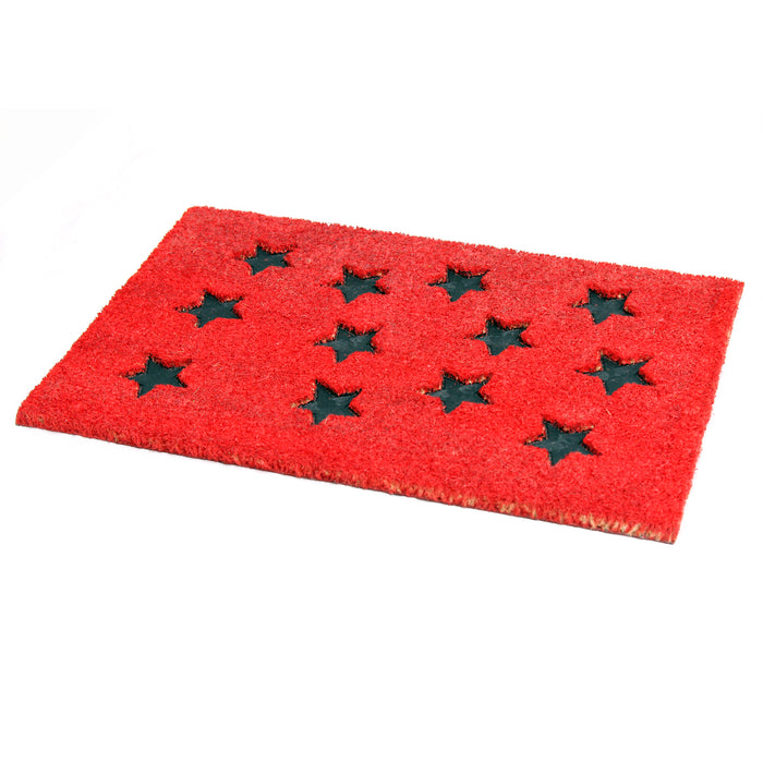 Pressed Star Design Natural Coir Doormat Pvcimp 00008 Red