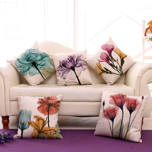 Square 18" Cotton Linen Watercolor Flowers Printed Cushion Covers