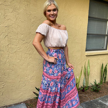 Boho Pink & Blue Maxi Skirt