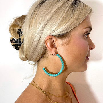 Turquoise Beaded C-Hoop Earrings