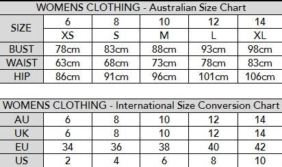 Australian size chart