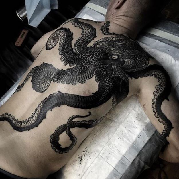 kraken back tattoo