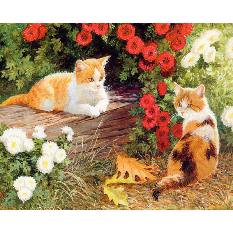 Two Cats Amongst Flowers Paint By Numbers
