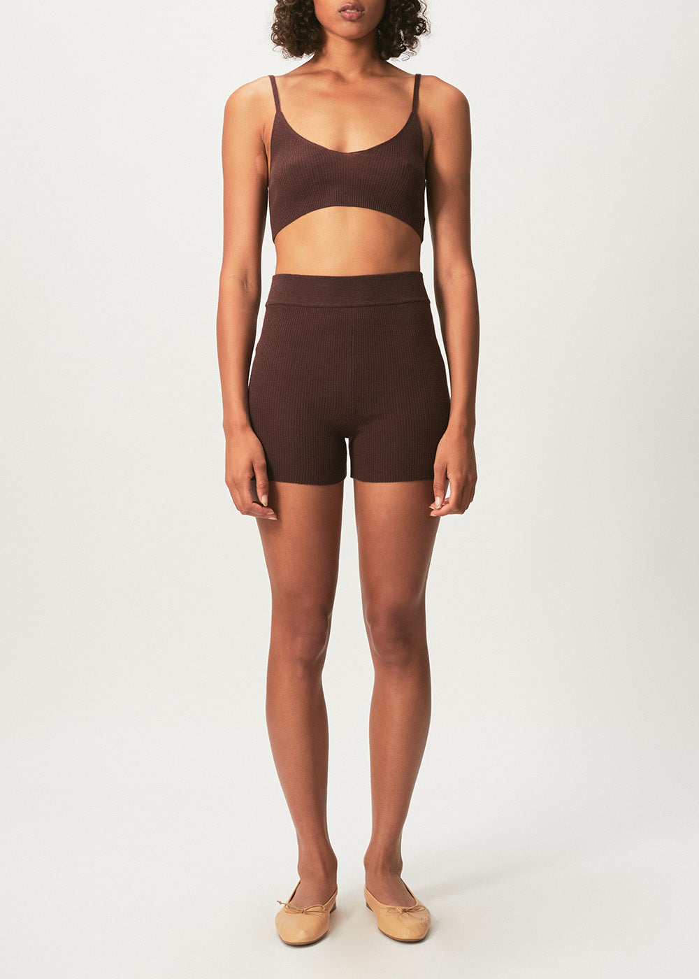 Alexa Fine Mini Biker Short - Small / Fudge