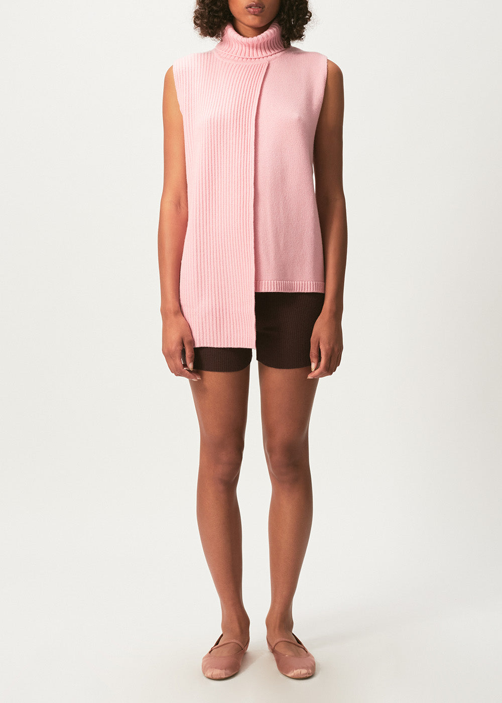 Tania Turtleneck Ribbed Vest - Small / PINK