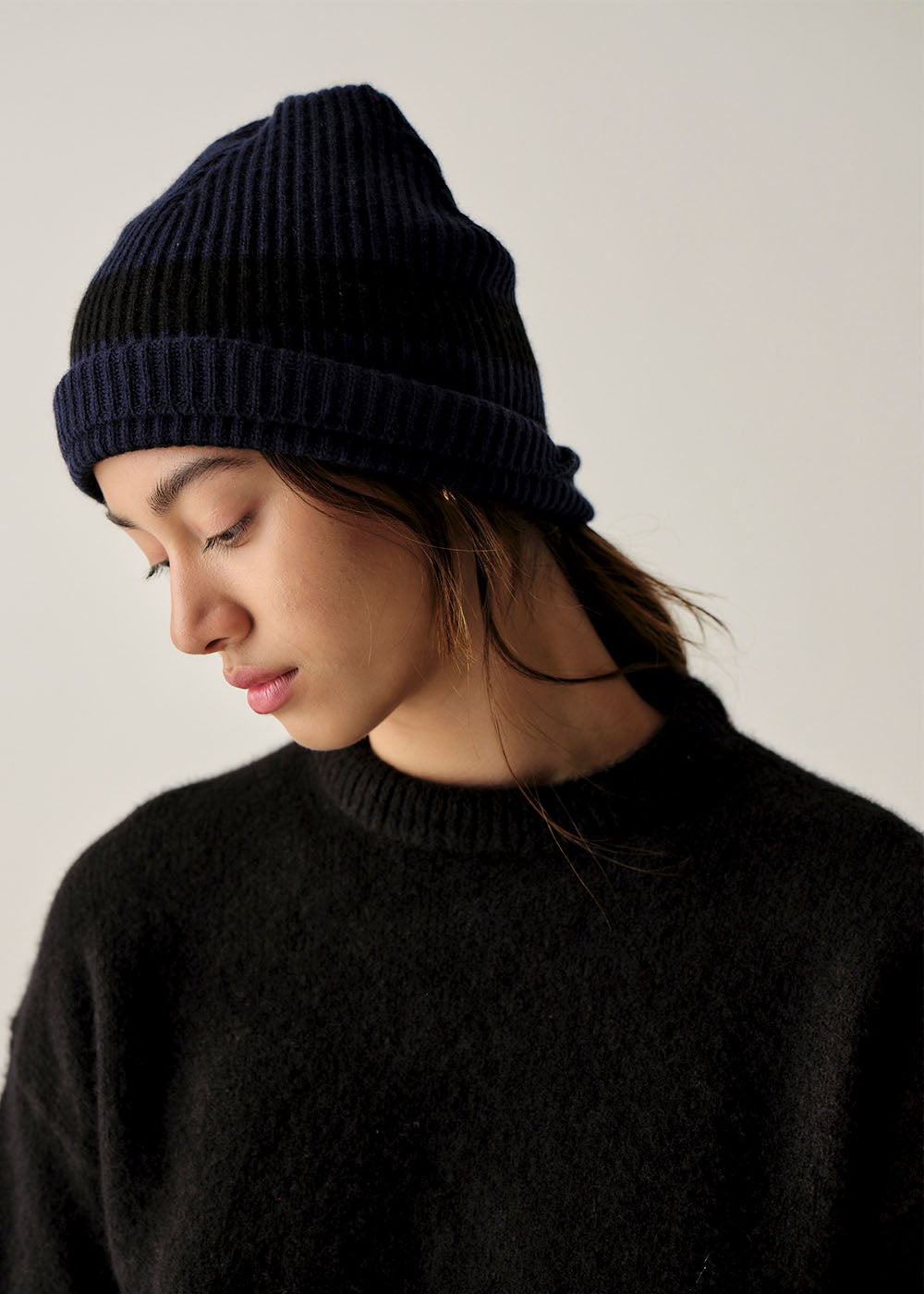 Bia Beanie - One Size / Navy/Black Stripes