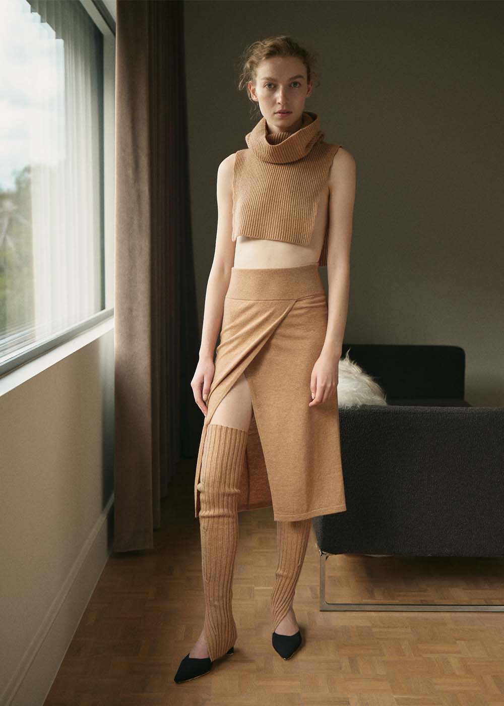 Lucia Wrap Knit Skirt - Small / Camel