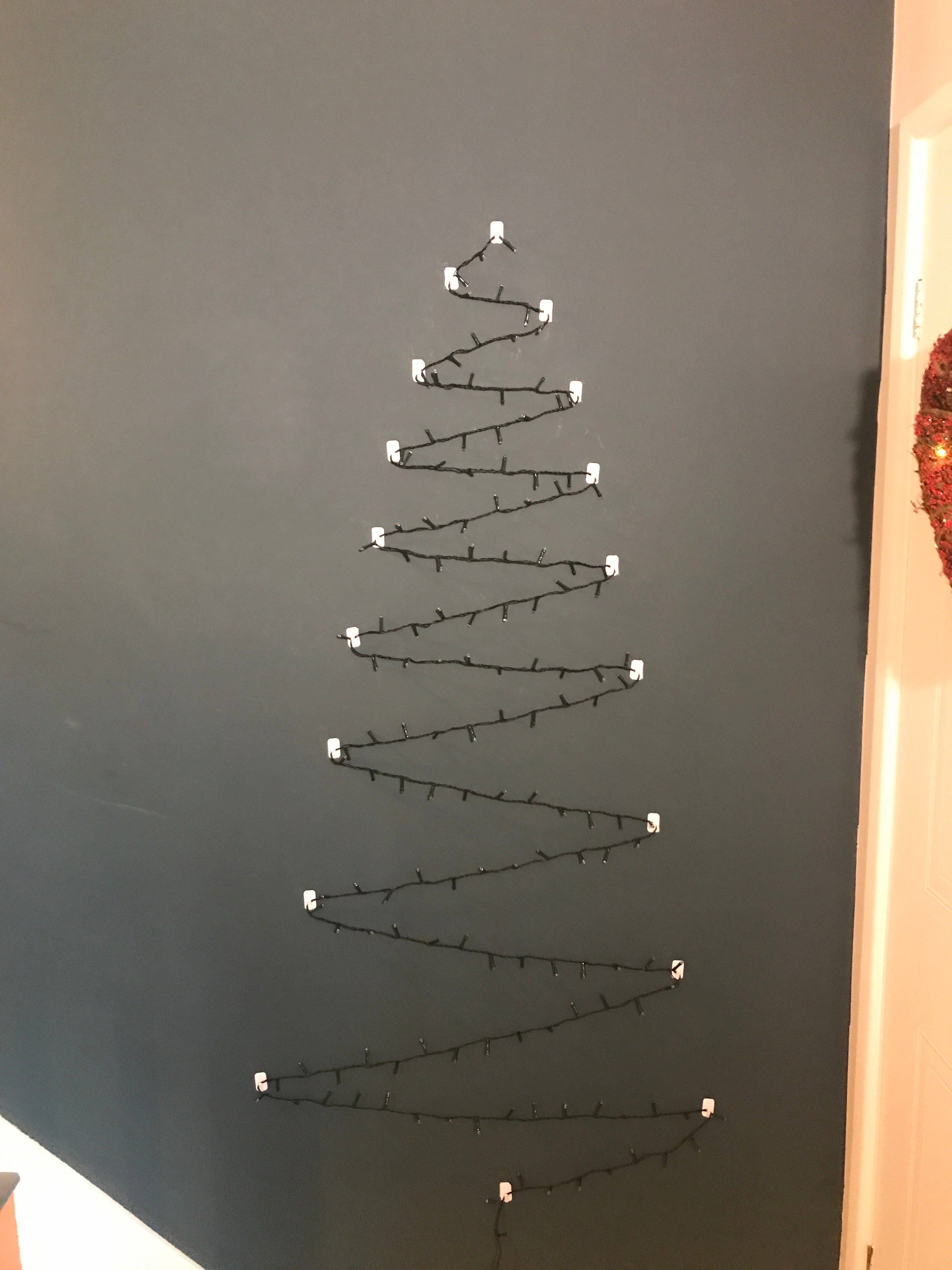 DIY Christmas Tree with Adhesive Hooks and Christmas Lights