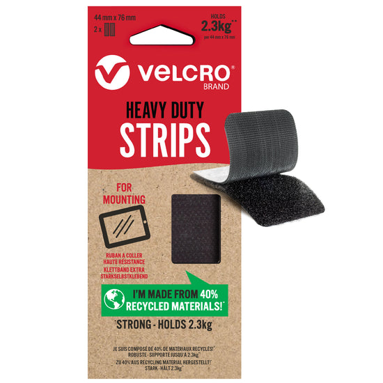 VELCRO® Brand ECO Heavy Duty Strips 44mm x 76mm - Black - Pack of 2