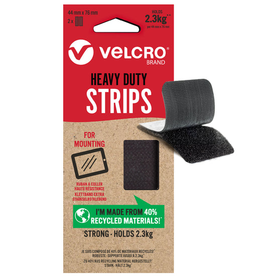 VELCRO® Brand ECO Heavy Duty Strips 44mm x 76mm - Black - Pack of