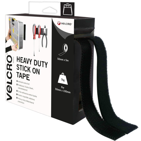 VELCRO Brand 50mm x 2.5m Black Heavy Duty Hook and Loop Tape