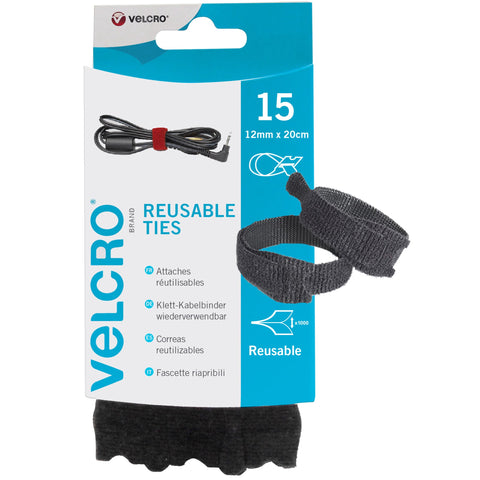 VELCRO Brand Heavy Duty Cable Ties Reusable | 60Pc Bulk Pack | 8 x 1/2  ONE-WRAP Straps, Black | Strong Wire Management | Cord Bundling for Home