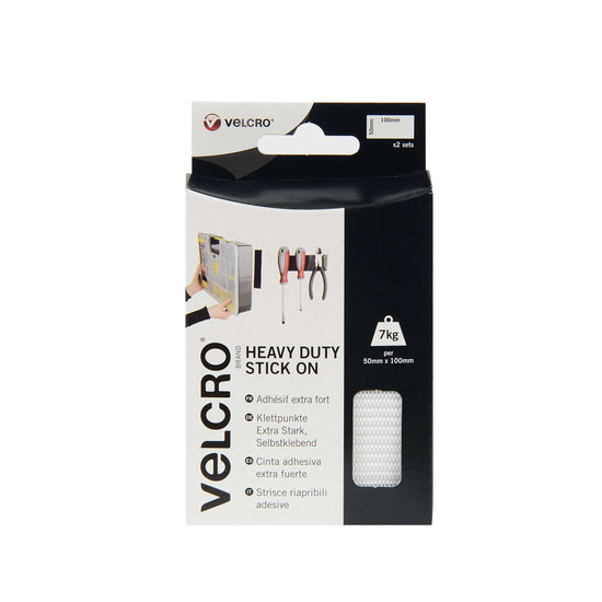 VELCRO® Brand Heavy Duty Stick On Strips White (Pack of 2