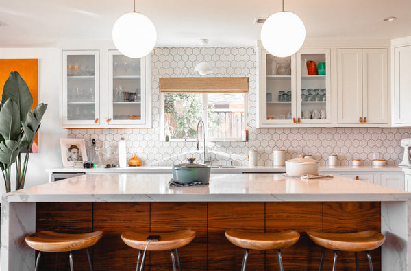 Retro Modern Kitchen Interior Wooden Barstools