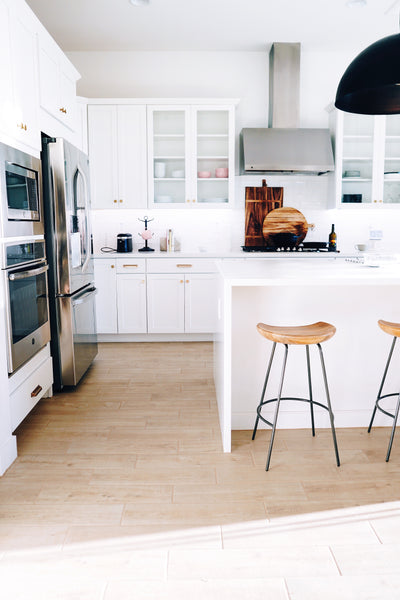 White Kitchen Interior Wooden Stools