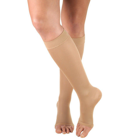 Ease Opaque Open-Toe Knee Highs - 15-20mmHg Mild Compression Stockings  (Sand, Medium Short)