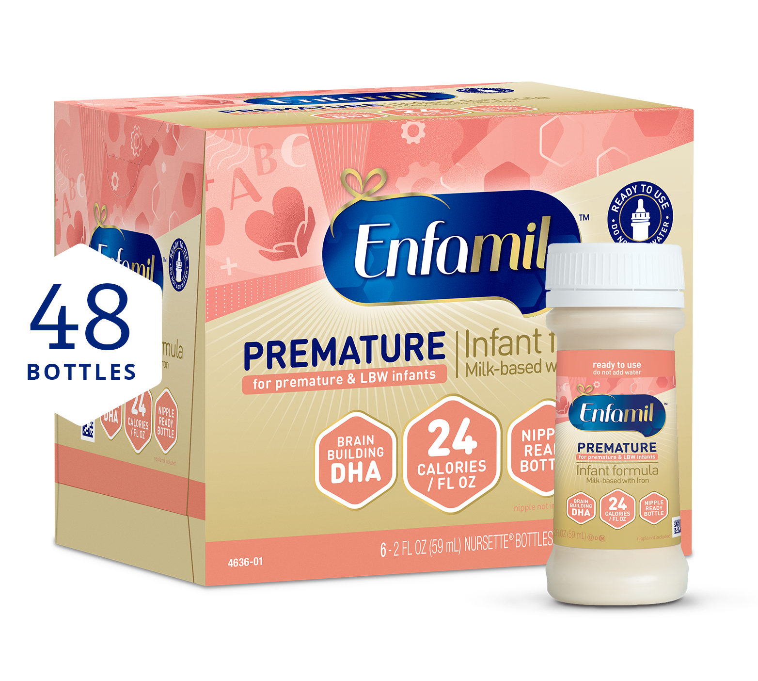 Enfamil 24 Infant Formula, 2 Oz., Unflavored, 24 Calories, Birth to 12  Months, Ready To Use, Bottle, 48 Count, #166802