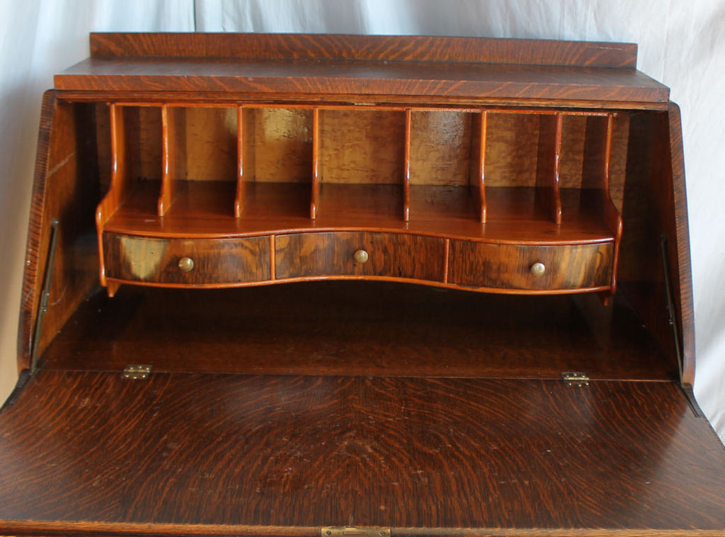 Antique Oak Drop Front Desk Claw Feet Writing Desk