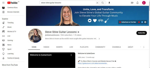 A list of the 10 most popular Guitar lesson channels on YouTube