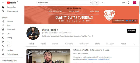 A list of the 10 most popular Guitar lesson channels on YouTube