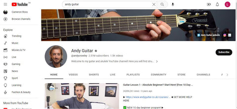 A list of the 10 most popular Guitar lesson channels on YouTube