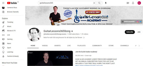 A list of the 10 most popular Guitar lesson channels on YouTube