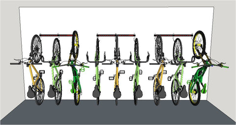 garage bike storage for several bikes in a row