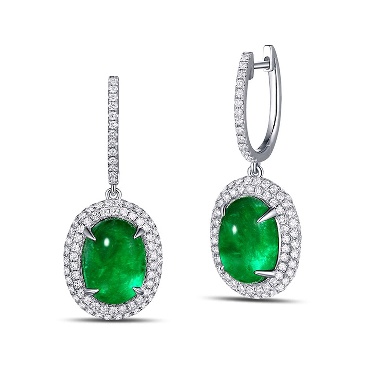 Cabochon Emerald Diamond Earrings | JewelStreet US