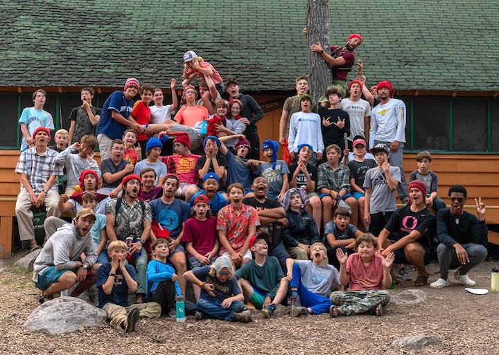 group photo of Birchwood Wilderness Camp campers and counselors