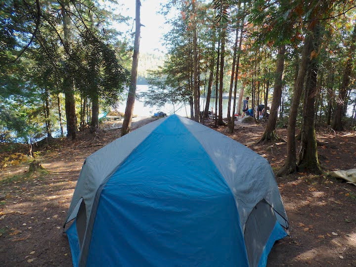 blue tent at a Boundary Waters campsite