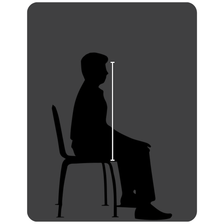 graphic of person sitting on a chair, line that measures from seat to forehead