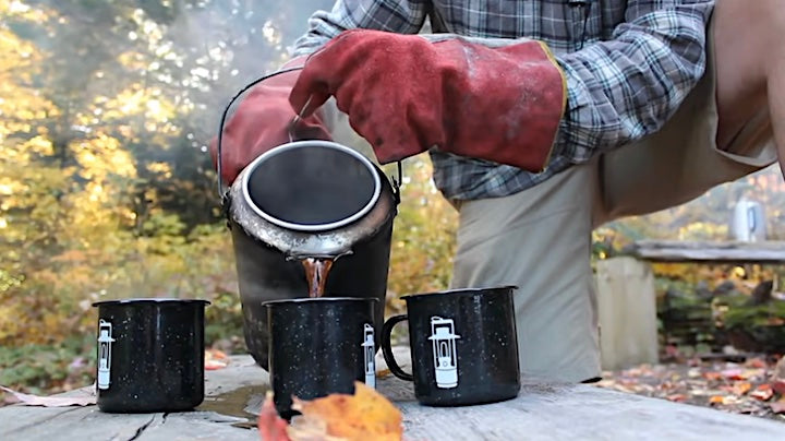 Process of making camping coffee outdoor Stock Photo by bondarillia