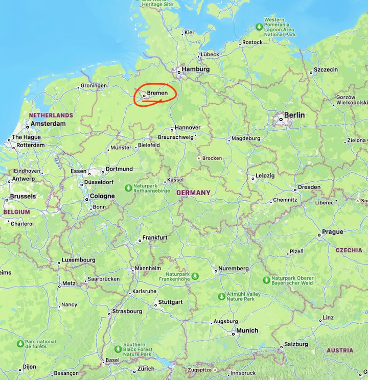 map of Germany with Bremen circled in red