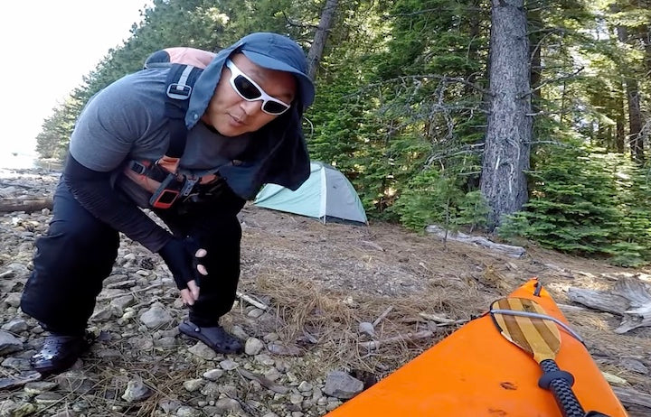 Moo Lee at his dispersed kayak camping site