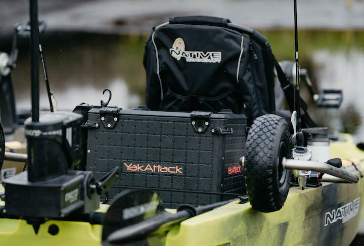 YakAttack's BlackPak in a fishing kayak