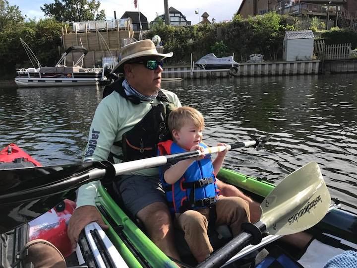 Steve H and his grandson in a big kayak