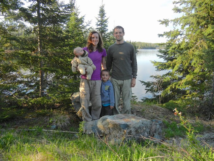 Ben and Auralee Strege with their young boys on their first family canoe trip