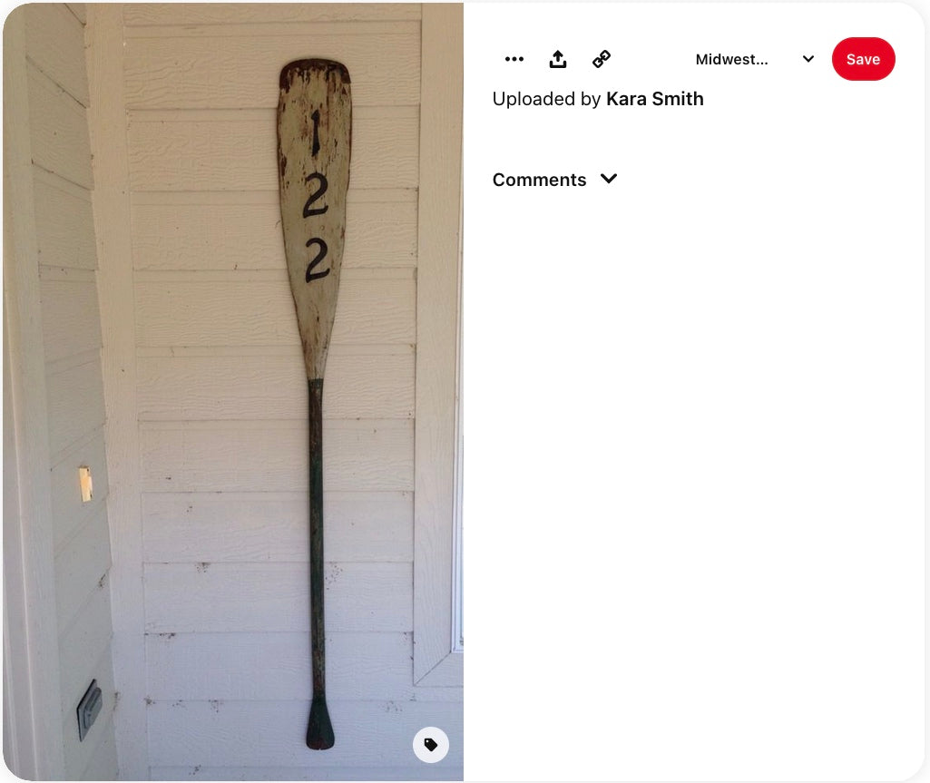 Pinterest post: paddle used to display a house number