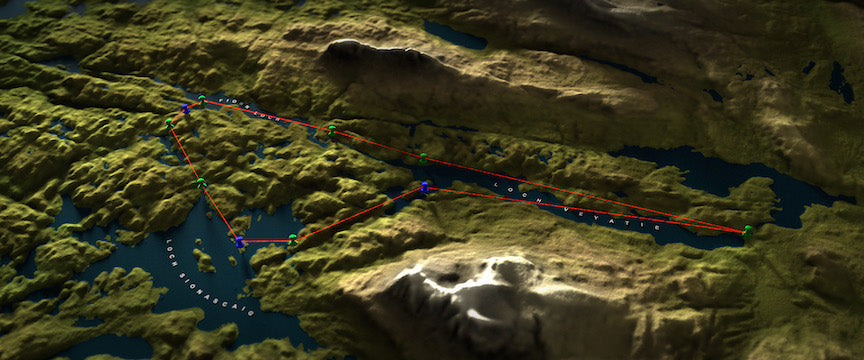 3D map of the canoe trip route in the Scottish Highlands