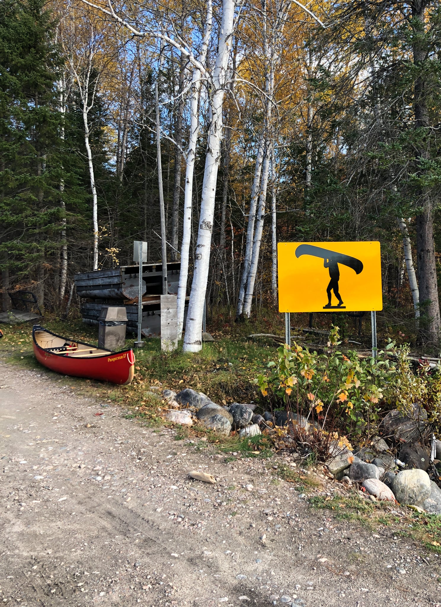 Canoe take out sign at a portage
