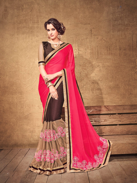 Pink Chiffon Saree With Heavy Border 5187SR05