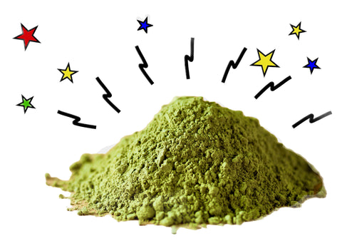 pile of green matcha powder radiating stars