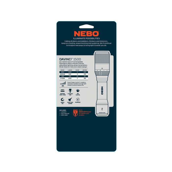 Nebo Neb Flt 0019 Davinci Led Rechargeable Flashlight Black 1500 Lum Lifeandhome Com