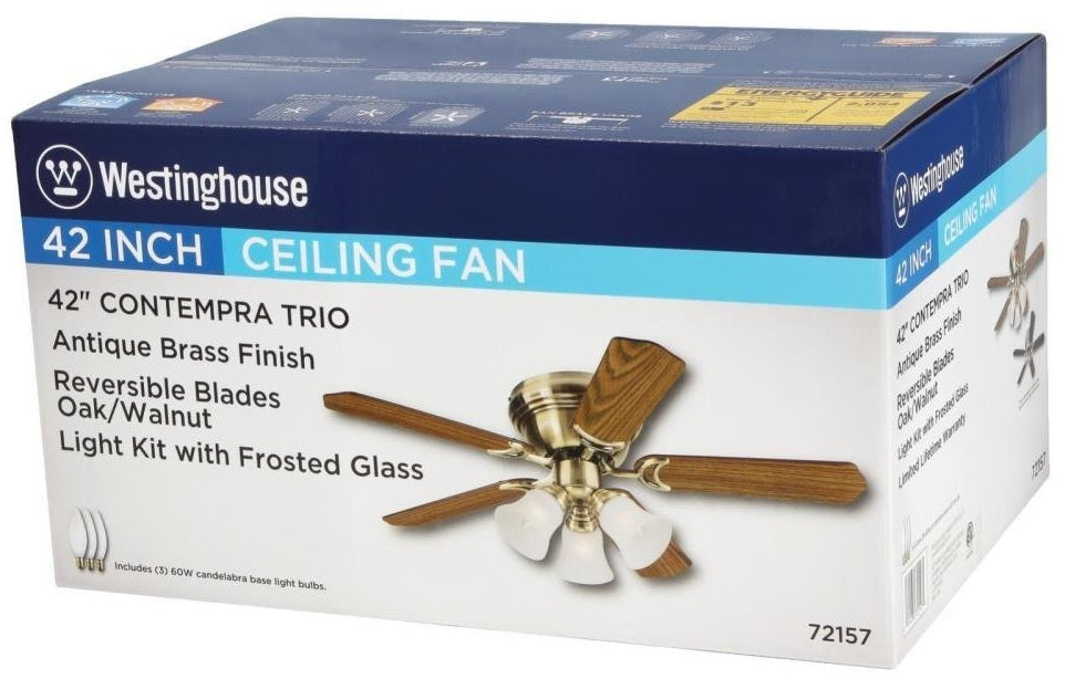 Westinghouse 72157 Contempra Trio Ceiling Fan Antique Brass