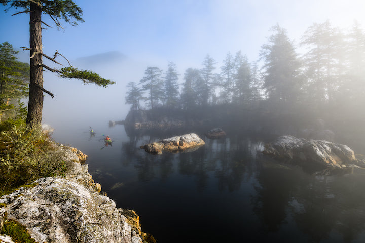 kayakers in the mist