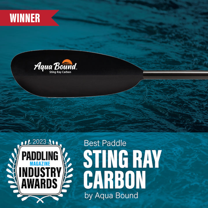 "Best Paddle: Sting Ray Carbon by Aqua Bound" Industry Award with image of paddle