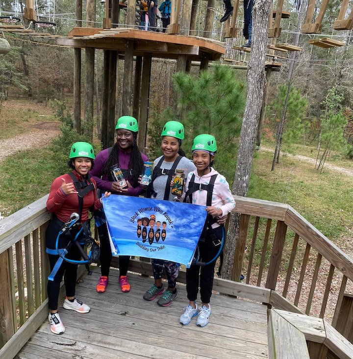 4 women from BWWK+ at a ropes challenge course