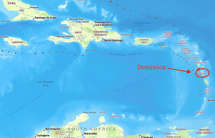 map showing Dominica's location in the Caribbean Islands